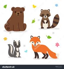Cute Cartoon Forest Animals Bear Fox Raccoon And Skunk Isolated Illustration Baby Animal Drawings Cartoon Drawings Cartoon Animals