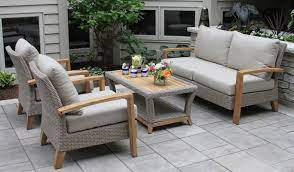 Dillard Teak And Wicker 4 Piece Deep Seating Group With Cushion Reviews Allmodern Teak Patio Furniture Discount Outdoor Furniture Outdoor Sofa Sets