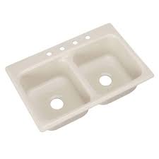 4 hole double bowl kitchen sink in bone