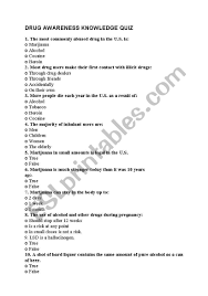 Set your difficulty rating at the start of the game, and move up levels for correct answers. English Worksheets Quiz On Drugs