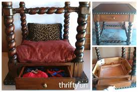 See more ideas about dog bed, end table dog bed, diy dog stuff. Recycled End Table Canopy Pet Bed Thriftyfun