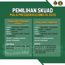 Pemilihan tersebut akan diadakan seperti ketetapan berikut Kuching Fa Cari Pemain Pasukan Piala Presiden Sarawakcrocs Com