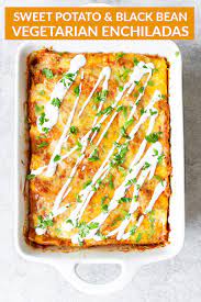 Sweet Potato And Black Bean Enchiladas Delish Knowledge Recipe Tasty Vegetarian Recipes Mexican Food Recipes Bean Enchiladas