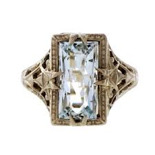Find great deals and sell your items for free. Vintage Art Deco 14k White Gold Filigree Natural Emerald Cut Aquamarine Ring Size 4 25 Buy At Truefacet