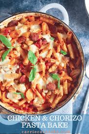 Tip in both cans of tomatoes and bring to a simmer, then add ¾ of the oregano, ½ the basil. Chicken And Chorizo Pasta Bake Carrie S Kitchen