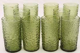Great prices on plates, glasses, bowls & more. Anchor Hocking Soreno Bark Texture Crinkle Glass Tumblers 60s Vintage Avocado Green Drinking Glass Vintage Drinking Glasses Green Milk Glass Old Glass Bottles