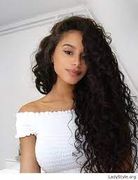 Brazilian Natural Hair Long Black Curls And White Top Ladystyle Curly Hair Styles Naturally Hair Styles Curly Hair Styles