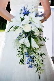 Wedding bouquet, febou handmade blue bridesmaid bouquet bridal bouquet with crystals soft ribbons, artificial rose flowers for wedding, party handmade romantic wedding bouquet bridal holding bouquets bride bridesmaid bouqeut wedding decoration silk flowers with rhinestone. My Wedding Bouquet Cascading Bridal Bouquet With Lilies Blue Delphinium Bells Of Irel Blue Wedding Bouquet Cascading Wedding Bouquets White Wedding Bouquets