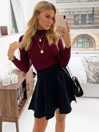 Work In A Black Skirt And All Is Well Skater Skirt Outfit Black Skater Skirt Outfit Winter Outfits Dressy