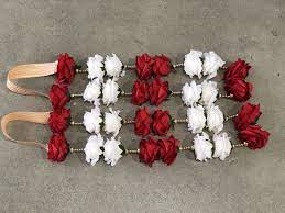 Red And White Silk Rose Garland With Gold Beads Silk Flowers Wedding Silk Flowers Silk Roses