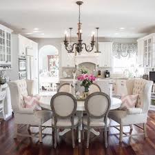 Weathered, distressed pieces set a relaxed tone and lend your furnishings a sentimental air. French Cottage Style Dining Room And Kitchen Country Dining Rooms French Country Dining Room French Country Dining Room Table