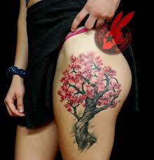 Cherry Blossom Tree Thigh Tattoo By Jackie Rabbit Cherry Tree Tattoos Tree Thigh Tattoo Tree Tattoo Arm