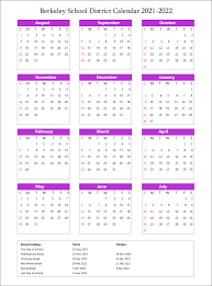 Berkeley Unified School District Calendar Holidays 2021 2022