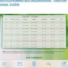 Size Chart For Garments