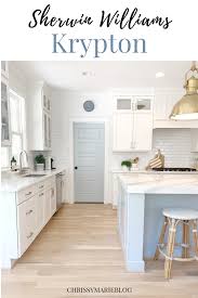 Kitchen cabinets are painted van cortland blue by benjamin moore. Sherwin Williams Krypton In My Kitchen White Kitchen Paint Grey Blue Kitchen Sherwin Williams Krypton
