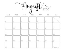 Elegant Horizontal 2020 Calendar August Free Printables In 2020 Calendar Printables August Calendar Monthly Calendar