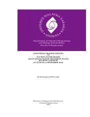 I was placed in bjw engineering sdn bhd and be supervise by bjw engineering executive, mr. Li Report Nurdaliana Pdf Department Of Chemical Engineering And Energy Sustainability Faculty Of Engineering Industrial Training Report At Kuching Course Hero