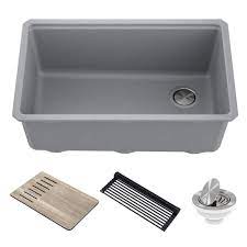 Kitchen sink quartz composite undermount. Workstation 30 Undermount Granite Composite Single Bowl Kitchen Sink In Metallic Gray With Accessories