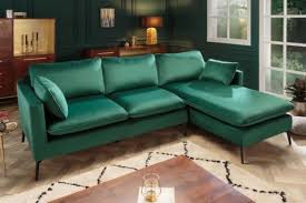 The paneling is all warm wood and the mossy green couch reflects the abundant green of the trees outside. Casa Padrino Velvet Corner Sofa Emerald Green Black 260 X 160 X H 93 Cm Living Room Sofa With Pillows In Retro Style Living Room Furniture