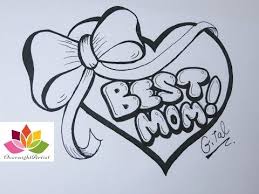 Draw Best Mom On A Heart Puffy Ribbon Bow Dancing Sashes Youtube Easy Drawings Pencil Drawings Of Love Mothers Day Drawings