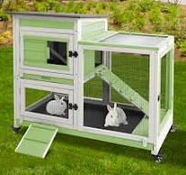 PETSCOSSET 40"L Rabbit Hutch Indoor Wooden Large Bunny Hutch Outdoor 2  Story Rabbit Cage on 4 Metal Wheels with Run and 2 Pull Out Trays UV Panel  ...