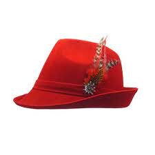 German Hunter Red Hat Fedora With Edelweiss Feather Red Hats German Hats Feather