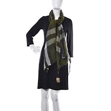 Burberry Linen Giant Exploded Check Scarf Olive Green 434124 Fashionphile