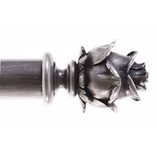 Antique silver lockerbie single curtain rod. Alison Davies 40mm 50mm 63mm Antique Silver Curtain Pole Rose Finial