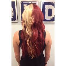 Half And Half Red And Blonde Done With Goldwell Hair Color Popular Hair Color Split Hair Hair