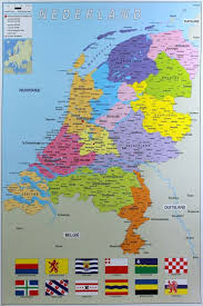 Nederland, informatie over geografie en landschap, klimaat en weer, planten en dieren, geschiedenis, bevolking, taal, godsdienst, samenleving, vakantie en bezienswaardigheden. Landkarte Niederlande Posters De