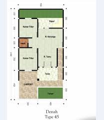 Denah rumah minimalis type 45 dapat terdiri dari 2 kamar atau 3 kamar tidur dengan luas ruang yang lebih kecil, sebuah ruang tamu, ruang keluarga, dapur yang menyatu dengan ruang makan serta kamar mandi. Denah Rumah Minimalis Type 45 Ideal Banget 7x14 M Rumah Minimalis