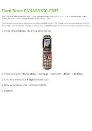 Hard Reset PANASONIC GD87