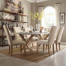 Homesullivan Upton 7 Piece Weathered Light Oak Dining Set 405100 84mtl7pc The Home Depot Oak Dining Sets Elegant Dining Room Elegant Dining Room Furniture