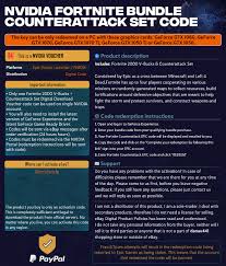 These codes are produced for testing purposes. Selling Fortnite 2000 V Bucks Counterattack Set Digital Code Nvidia Geforce 15 Epicnpc Marketplace