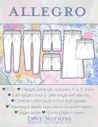 Allegro Bottoms Sewing Pattern By Love Notions Sewing Patterns Indie Sewing Patterns Pattern