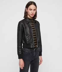 Allsaints Uk Womens Pascao Leather Bomber Jacket Black In 2020 Leather Bomber Jacket Women Black Vegan Leather Jacket Bomber Jacket Women