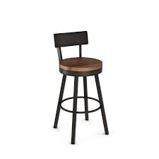 The stools feature swivel seats for easy conversation and upholstered in a beige fabric. Amisco Lauren Swivel Wood Seat Metal Back 40593 Barstool Designs
