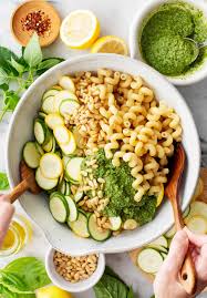 The pasta i used for this is a spelt spaghetti from the supermarket. Pesto Pasta Salad Recipe Love And Lemons