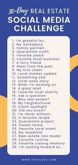 Join The Close S 30 Day Social Media Challenge The Close In 2020 Social Media Challenges Social Media Content Calendar Realtor Social Media