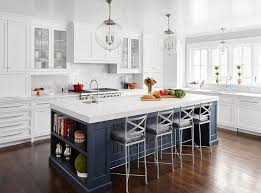 While you can use beadboard wood board trim on the outside of the dresser, beadboard wallpaper is a simpler and easier choice. Blue Kitchen Island With Metal X Back Stools Transitional Kitchen