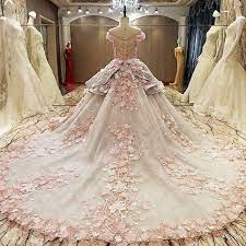 Floral Lace Flower Wedding Dresses Ball Gown Jd 126 From June Bridal In 2021 Ball Gown Wedding Dress Gowns Ball Gowns Wedding