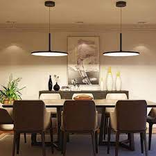 Vonn Lighting Salm Collection 45 Watt Black Integrated Led Adjustable Hanging Modern Disc Chandelier 24 In Vmc31820bl The Home Depot In 2021 Modern Dining Room Lighting Lights Over Dining Table Dinning Room Lighting