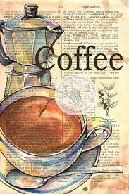Print Coffee Mixed Media Drawing On Dictionary Page Etsy Newspaper Art Book Page Art Book Art
