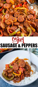 This Cajun Sausage And Peppers Skillet With Caramelized Onions Crunchy Peppers Is So Flavourful Beef Sausage Recipes Smoked Sausage Recipes Sausage Dinner