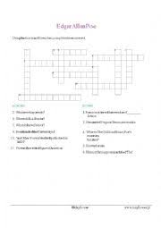Fully customize with your vocabulary; Edgar Allan Poe A Crossword Esl Worksheet By Laboris