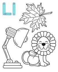 In english and spanish, uppercase and lowercase. Coloring Page For Kindergarten And Preschool Card For Study English Vector Coloring Book Alphabet Letter L Leaf Lamp Lion Royalty Free Cliparts Vectors And Stock Illustration Image 149955458