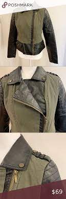 Bernardo Vegan Leather Cotton Moto Jacket Green Faux Leather Jacket Fake Leather Jacket Grey Leather Jacket