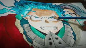 Starting from there, you need to draw the eye and mouth properly. Colored Pencils Speed Drawing Midoriya Izuku Deku 100 One For All From My Hero Academia 2020 Youtube