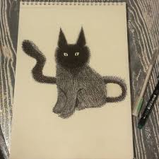 Cizgilerle Kara Kedi Kara Kedi Cizim Kedi