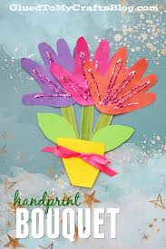 Paper Handprint Flower Bouquet Kid Craft For Spring Mothers Day Crafts Preschool Crafts Spring Crafts